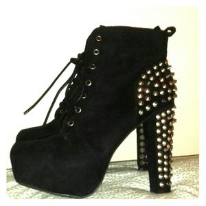 Black Studded Lace Up Platform Booties