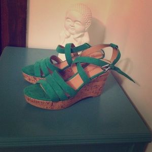 Emerald green cork wedges