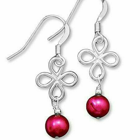 Sterling Silver Jewelry - Cultured Freshwater Pearl Flower Drop Earrings