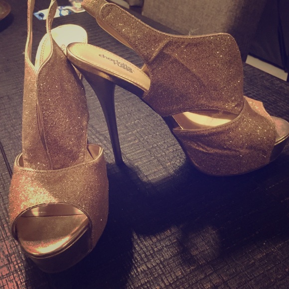 Charlotte Russe gold glitter slingback heel