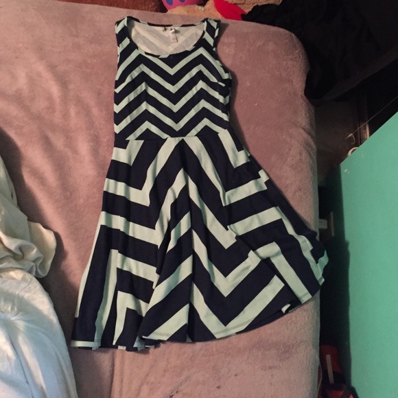 teal and navy blue chevron dress.