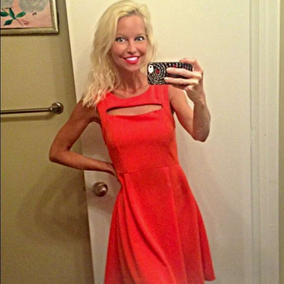 Boutique Dresses & Skirts - Bright orange cut out fit n flare dress! -S