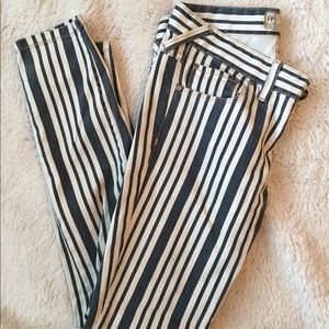 Blue and White Striped Skinny Jeans