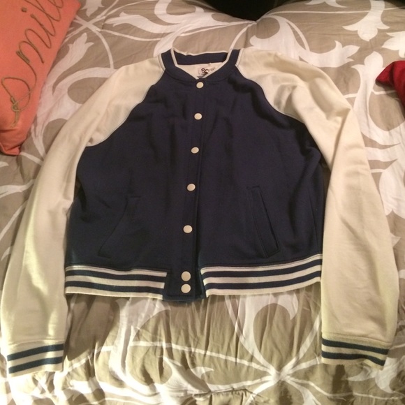 Navy blue, cream letter jacket