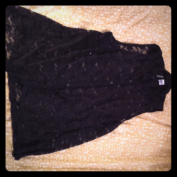Black Lace Button Down