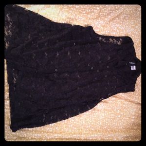 Black Lace Button Down