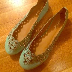 Teal flats with crystals. Bamboo brand.