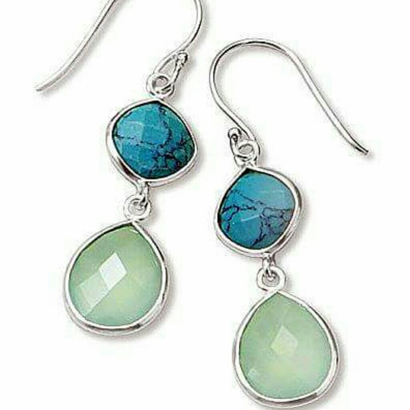 Turquoise Sea Green Chalcedony Drop Earrings