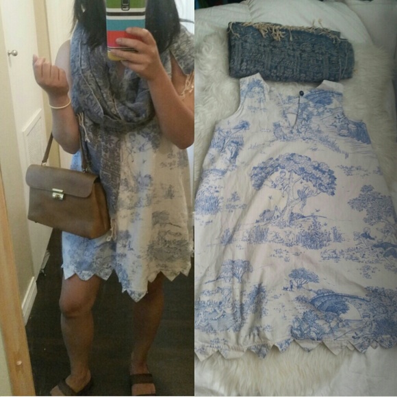 Vintage sack tunic dress with scarf bundle.