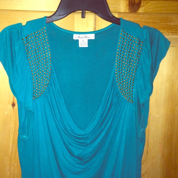 Blue shoulder beaded blouse