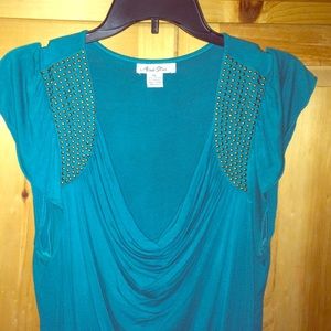 Blue shoulder beaded blouse