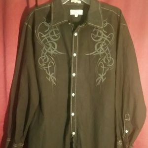 MENS 2XL black long sleeve button up shirt