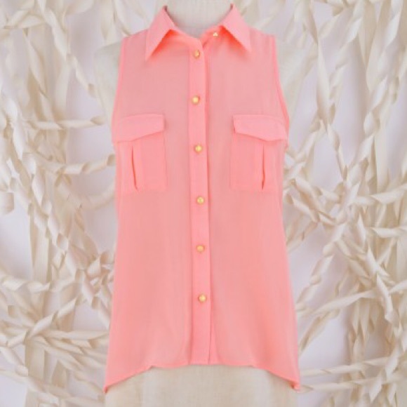 Altar'd State Tops - Coral Sheer Button Down Tank