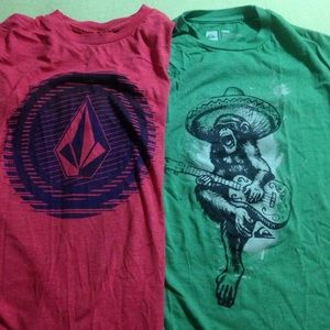 Red Volcom and Green Quicksilver shirt bundle