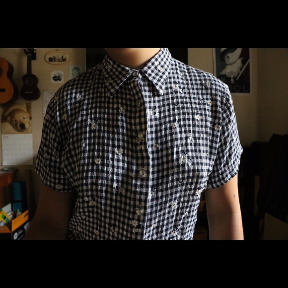 Flowered Checkered Print Button-Up - Picture 2 of 3