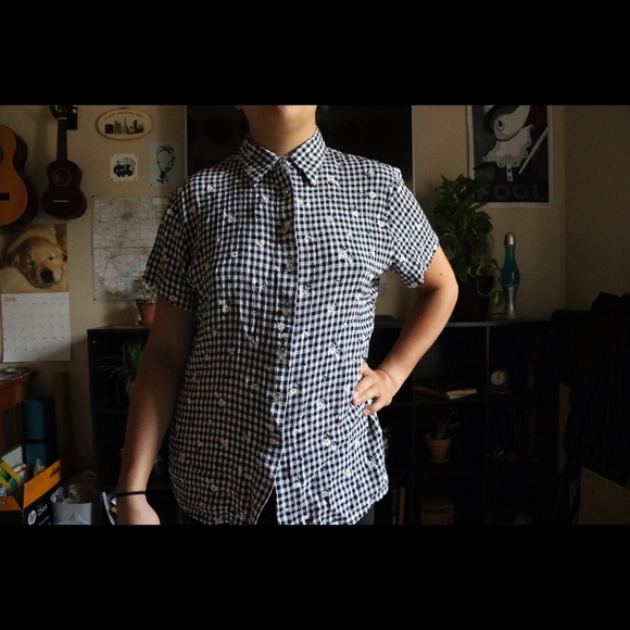 Flowered Checkered Print Button-Up - Picture 3 of 3