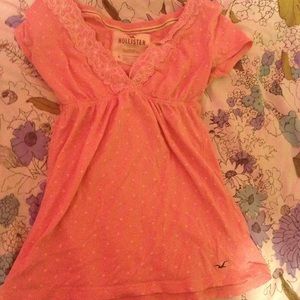 Hollister pink polka dotted shirt