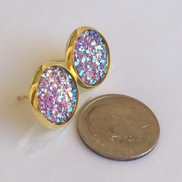 Lavender druzy style earrings - Picture 2 of 2