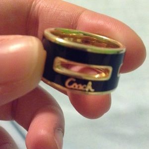 Coach black enameled ring