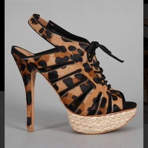 Schutz leopard espadrilles high heel sandals