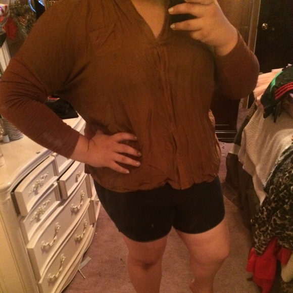Brown button up top