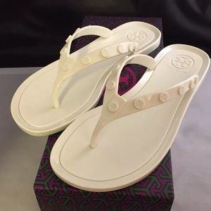 New In Box! Tory Burch Logo Studded Jelly Sandals