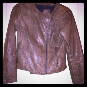 Distressed Brown leather bomber jacket