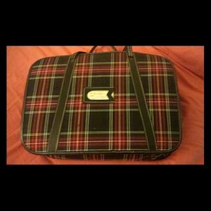 Red plaid vintage suitcase