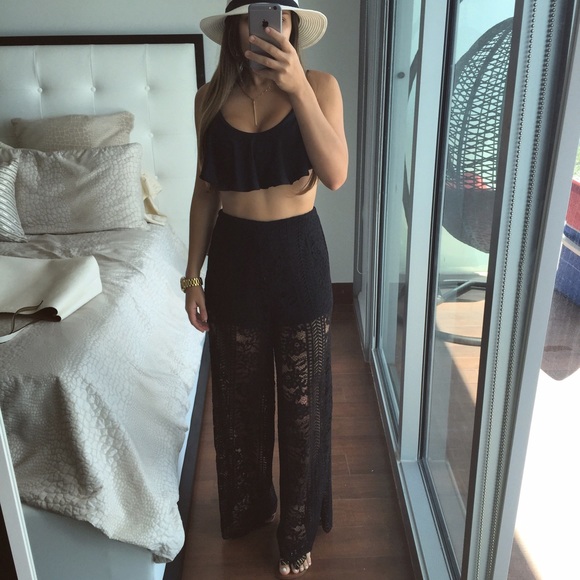 Endless Rose Black lace palazzo pants