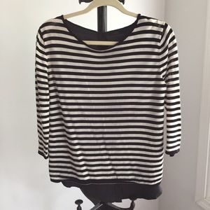 COS Black & White Stripped Blouse with Button Back