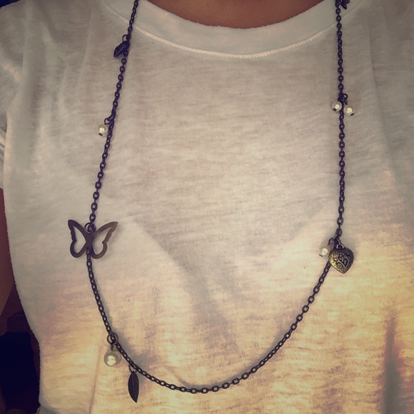 Bronze butterfly long necklace