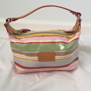 Vintage COACH laminate striped top handle pouch