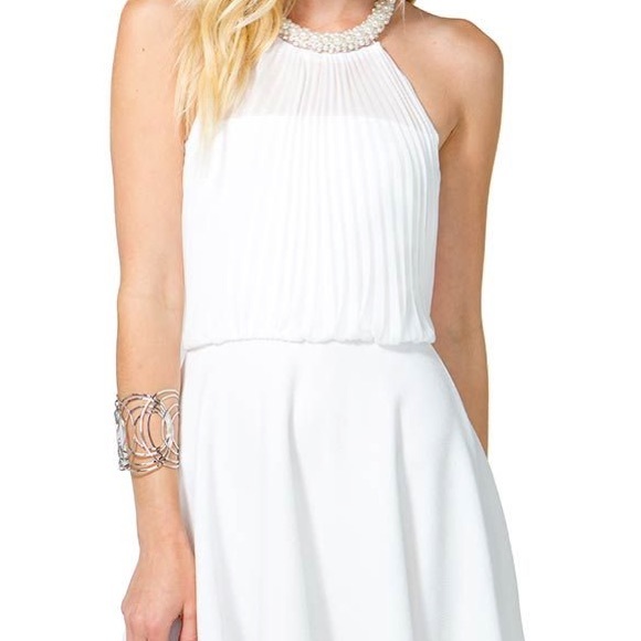 A'GACI Dresses & Skirts - Pleat Pearl Flare White Dress