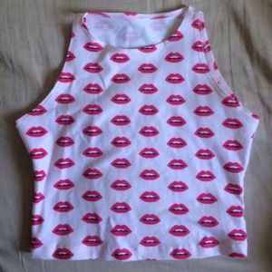 American Apparel Lip Print Crop Tank