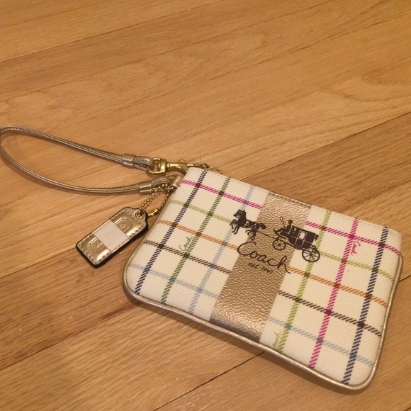 Coach Gold/plaid wristlet- NEW