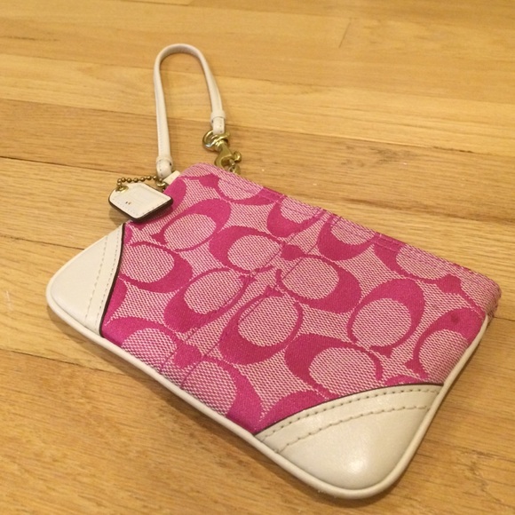 Coach pink/white wristlet