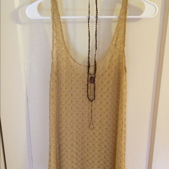 Anthropologie Tops - Gold metallic weave sheer tank top