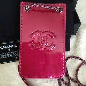 Chanel cell phone bag carrier w/chain Fucshia