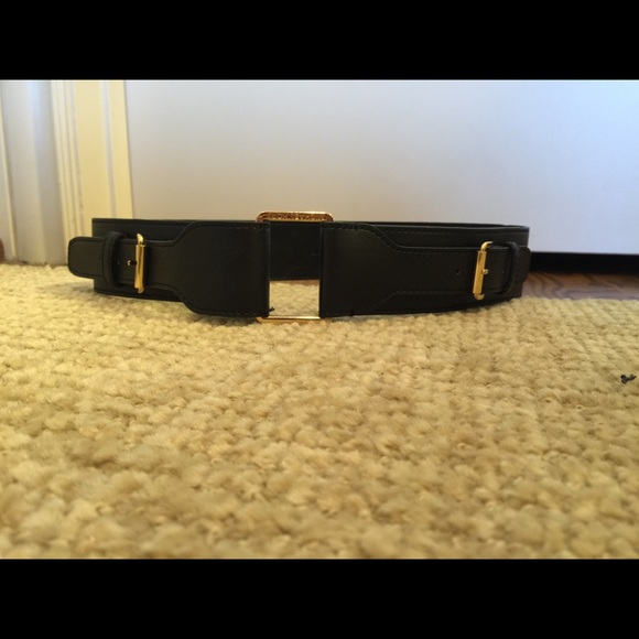 Michael Kors black and gold leather waist belt
