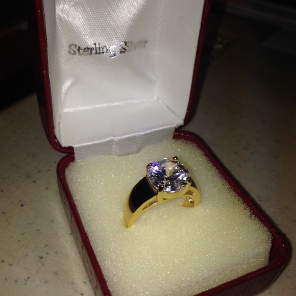 Sterling silver gold plated solitaire cz size 7