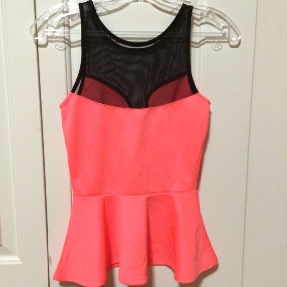 Coral peplum top with mesh top/straps - Picture 3 of 3
