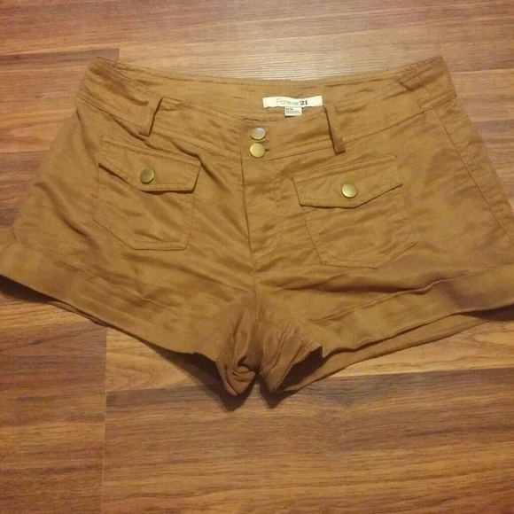 Suede brown shorts.