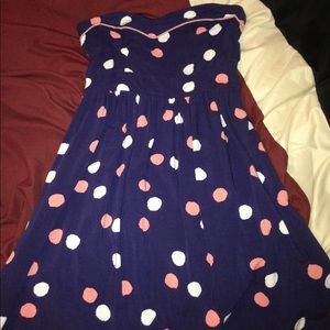 Short navy blue dress pink & white poka dots