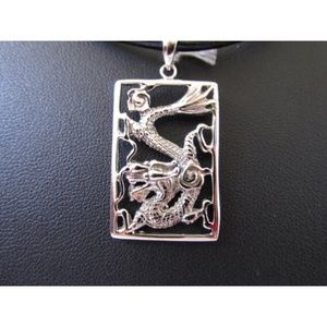18K White Gold Over Sterling Silver Dragon Pendant