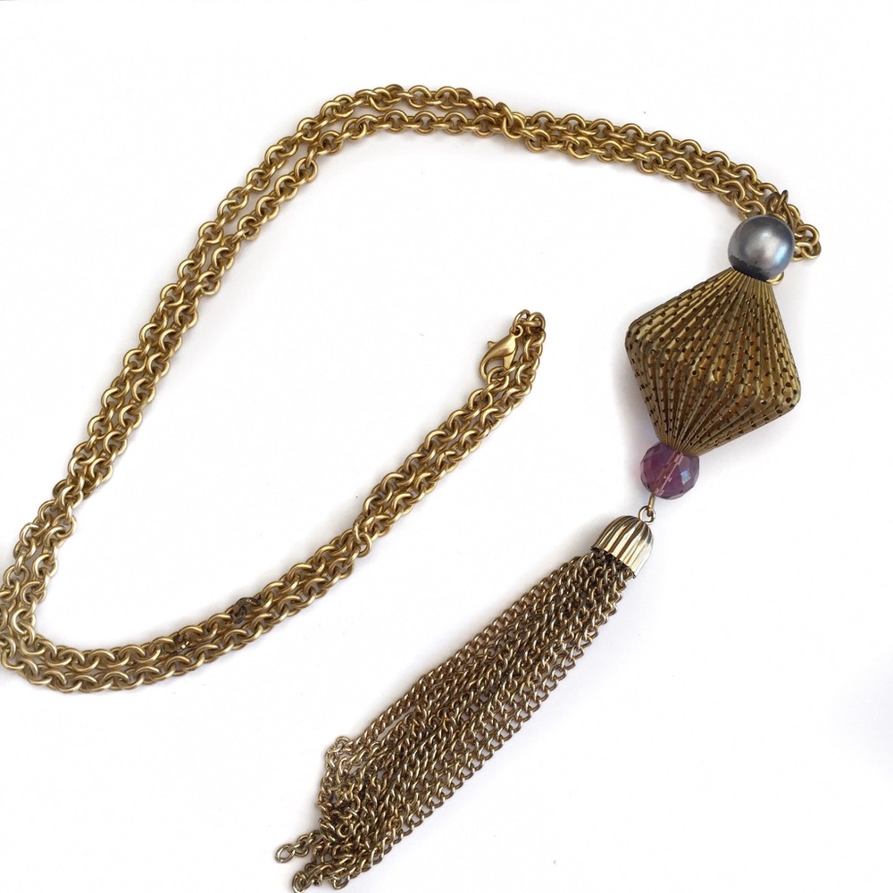 Long metal tassel necklace