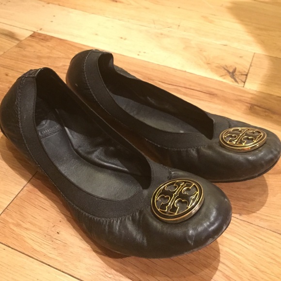 Tory Burch Black Leather Caroline Flats