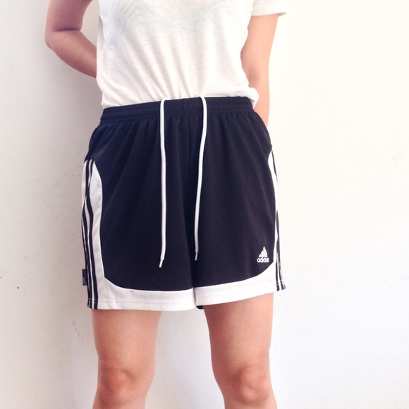 Adidas black and white striped mesh shorts