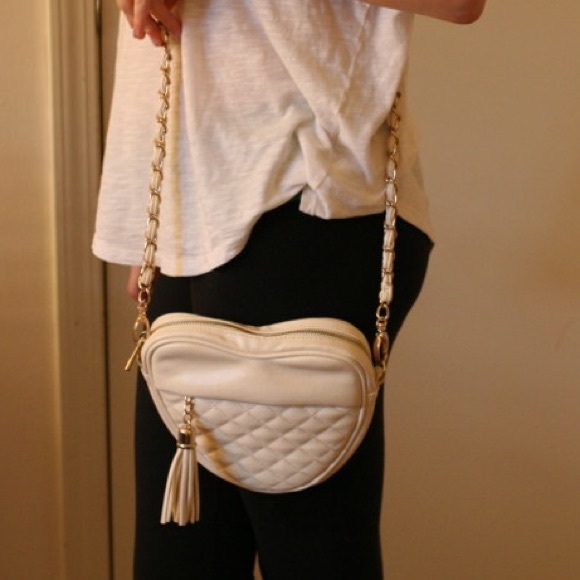 White heart shaped crossbody purse
