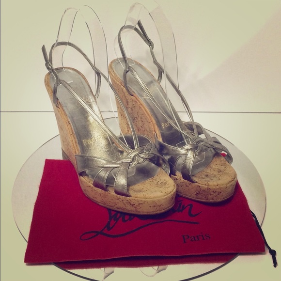 CHRISTIAN LOUBOUTIN METALLIC PEWTER WEDGES