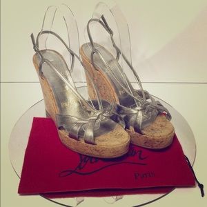 CHRISTIAN LOUBOUTIN METALLIC PEWTER WEDGES